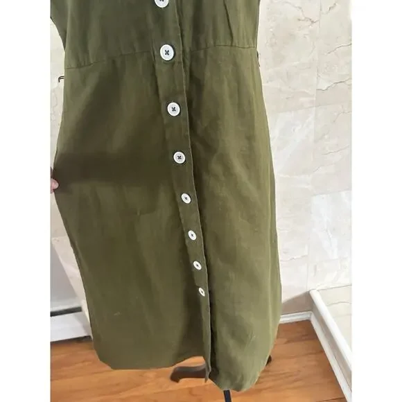 Quince European Linen Button Front Midi Dress - M Olive Green Spring Capsule - Picture 9 of 11